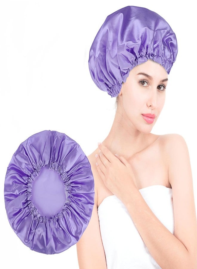 Prasacco Large Shower Caps for Women, Waterproof Shower Cap Double Layers Bath Caps Reusable Hair Cap Washable Elastic Shower Bonnet Bath Hair Hat for Long Hair Braids - Image 1