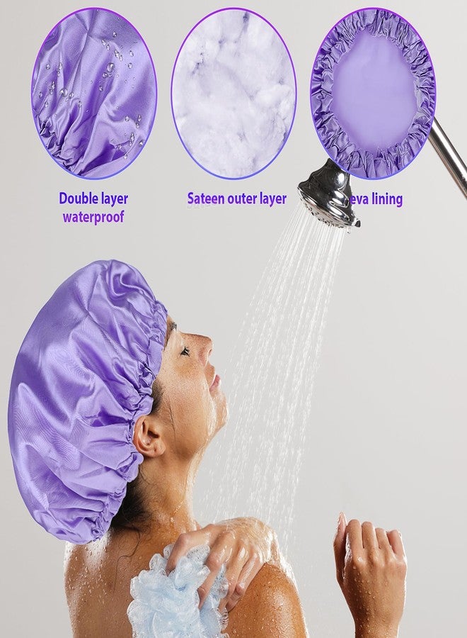 Prasacco Large Shower Caps for Women, Waterproof Shower Cap Double Layers Bath Caps Reusable Hair Cap Washable Elastic Shower Bonnet Bath Hair Hat for Long Hair Braids - Image 3