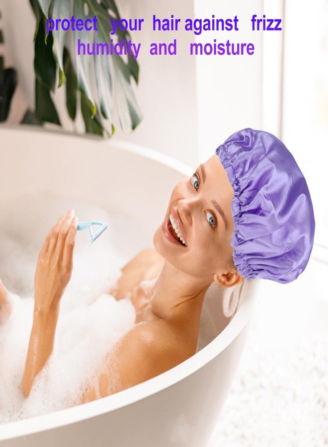 Prasacco Large Shower Caps for Women, Waterproof Shower Cap Double Layers Bath Caps Reusable Hair Cap Washable Elastic Shower Bonnet Bath Hair Hat for Long Hair Braids - Image 5