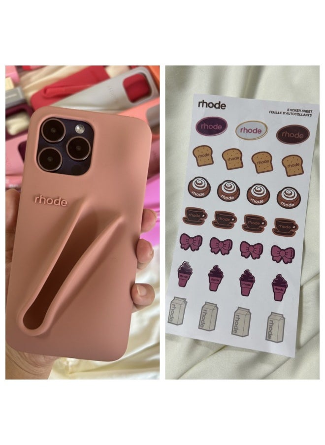 Generic - Rhode Sticker Hailey Lipstick Silicone Suitable For Iphone13/14/15Pro Max Apple 16-Color:Espresso Shell Highest Version + Packaging + Strawberry Stickers-Applicable Models:iPhone16 - Image 1