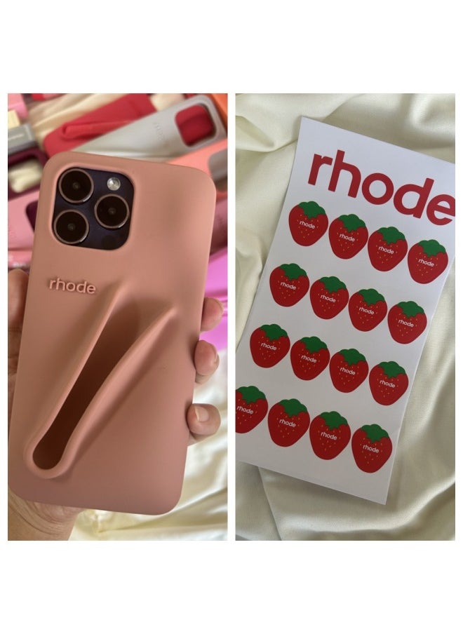 Generic - Rhode Sticker Hailey Lipstick Silicone Suitable For Iphone13/14/15Pro Max Apple 16-Color:Espresso Shell Highest Version + Packaging + Strawberry Stickers-Applicable Models:iPhone16 - Image 1