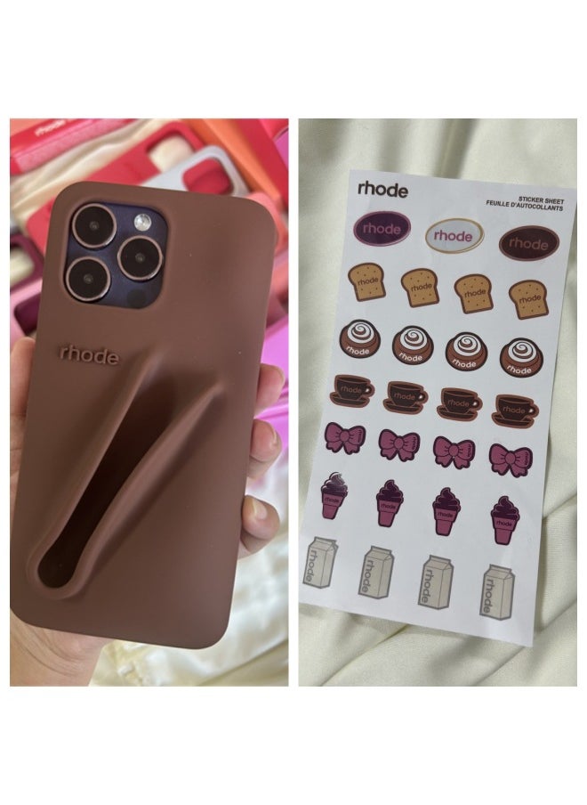 Generic - Rhode Sticker Hailey Lipstick Silicone Suitable For Iphone13/14/15Pro Max Apple 16-Color:Espresso Shell Highest Version + Packaging + Strawberry Stickers-Applicable Models:iPhone16 - Image 1