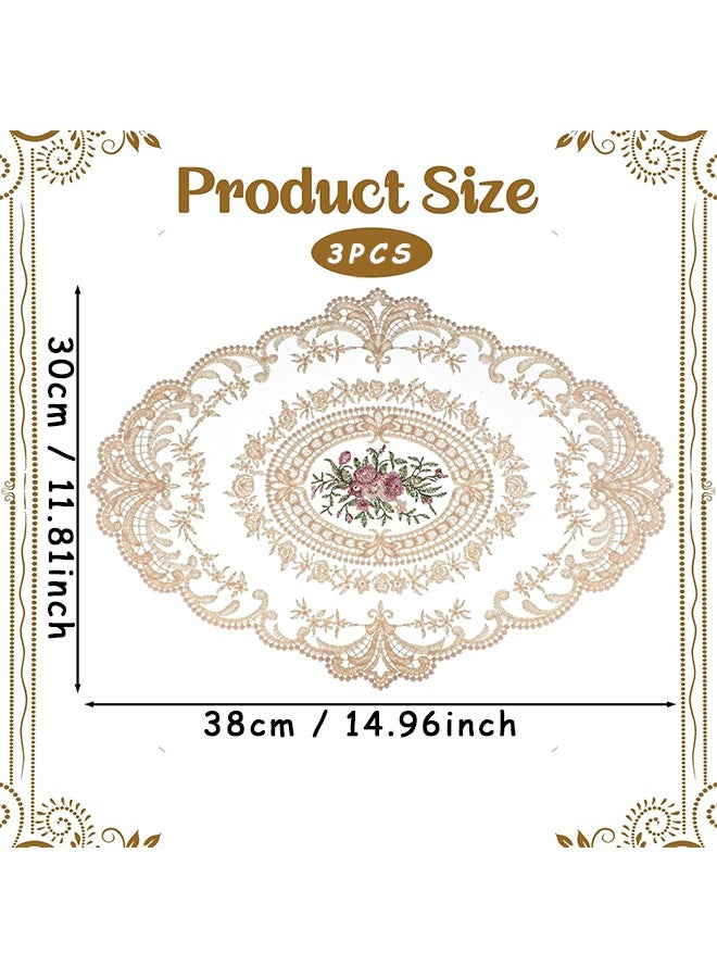 3 قطع فوط طاولة دانتيل عتيقة، مفارش كروشيه فرنسية، فوط طاولة مطرزة يدوياً، فوط أكواب بيج، إكسسوارات طعام أنيقة، بحجم 12 × 15 بوصة، ديكور منزلي ريفي، كاكي - Image 2