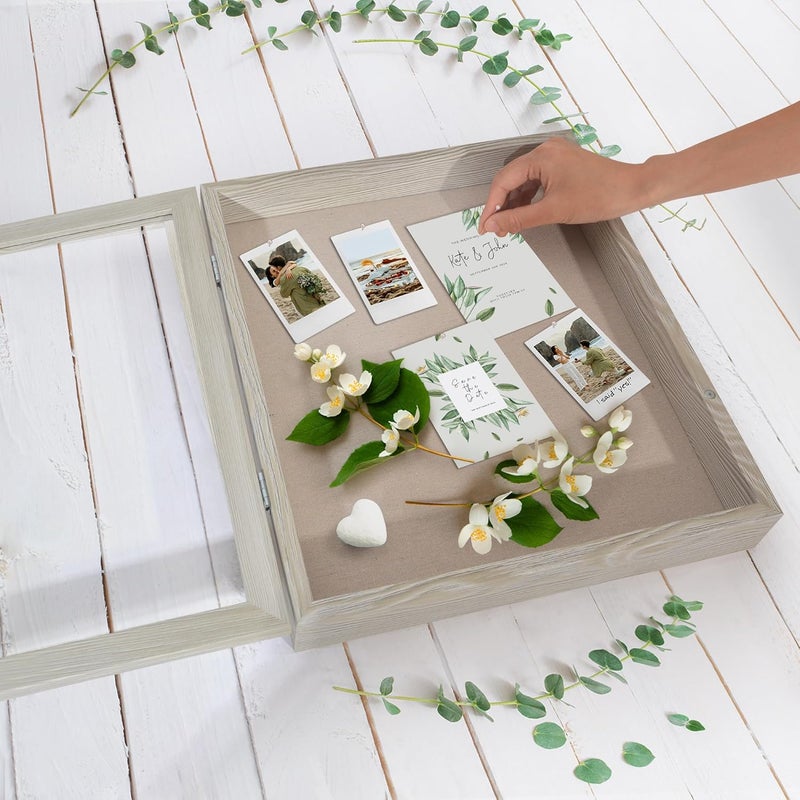 Americanflat Front Opening 11x14 Shadow Box Frame with Shatter-Resistant Glass - Silhouette Collection - Shadow Box Display Case for Tabletop and Wall Display - Grey Wood - Image 5