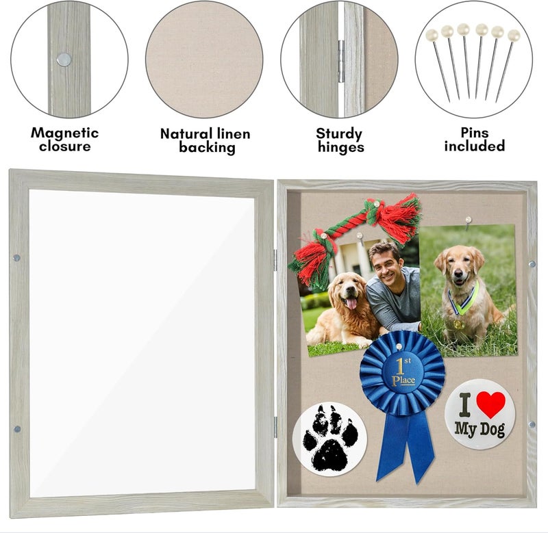 Americanflat Front Opening 11x14 Shadow Box Frame with Shatter-Resistant Glass - Silhouette Collection - Shadow Box Display Case for Tabletop and Wall Display - Grey Wood - Image 4