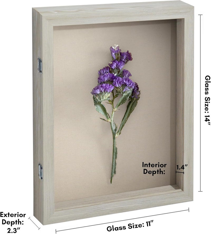 Americanflat Front Opening 11x14 Shadow Box Frame with Shatter-Resistant Glass - Silhouette Collection - Shadow Box Display Case for Tabletop and Wall Display - Grey Wood - Image 2