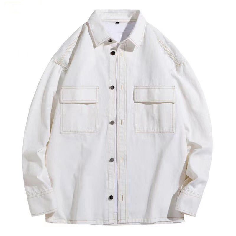 American-style heavy cotton workwear long-sleeved shirt mens Hong Kong style casual design shirt jacket loose mens fashion C914 khaki  - Image 3