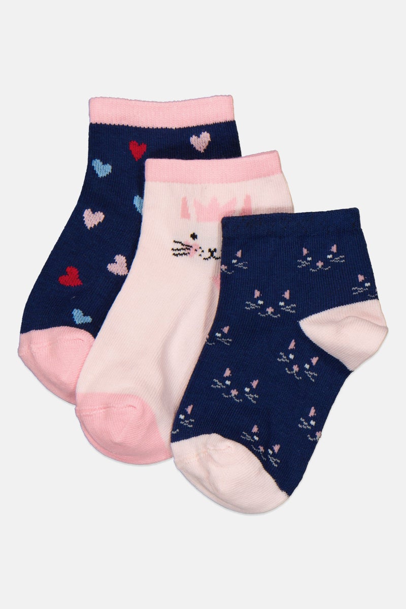 Joe Boxer Kids Girl 3 Pairs Graphic Print Socks, Multicolor - Image 1