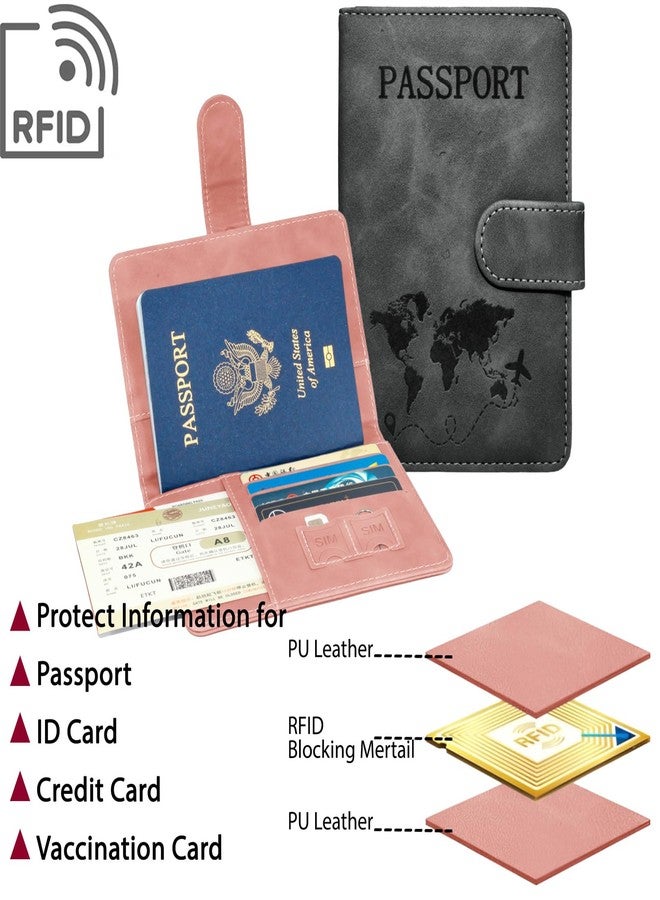 Sovirose 2 Pcs Passport Cover Set, Pink,Black, Minimalist - Image 2