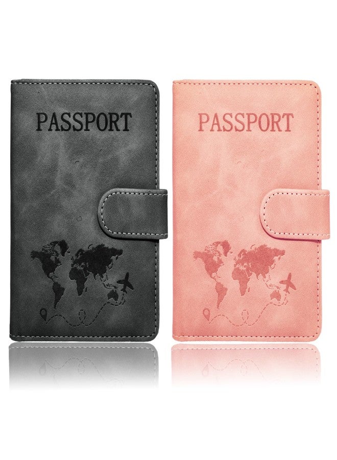 Sovirose 2 Pcs Passport Cover Set, Pink,Black, Minimalist - Image 1