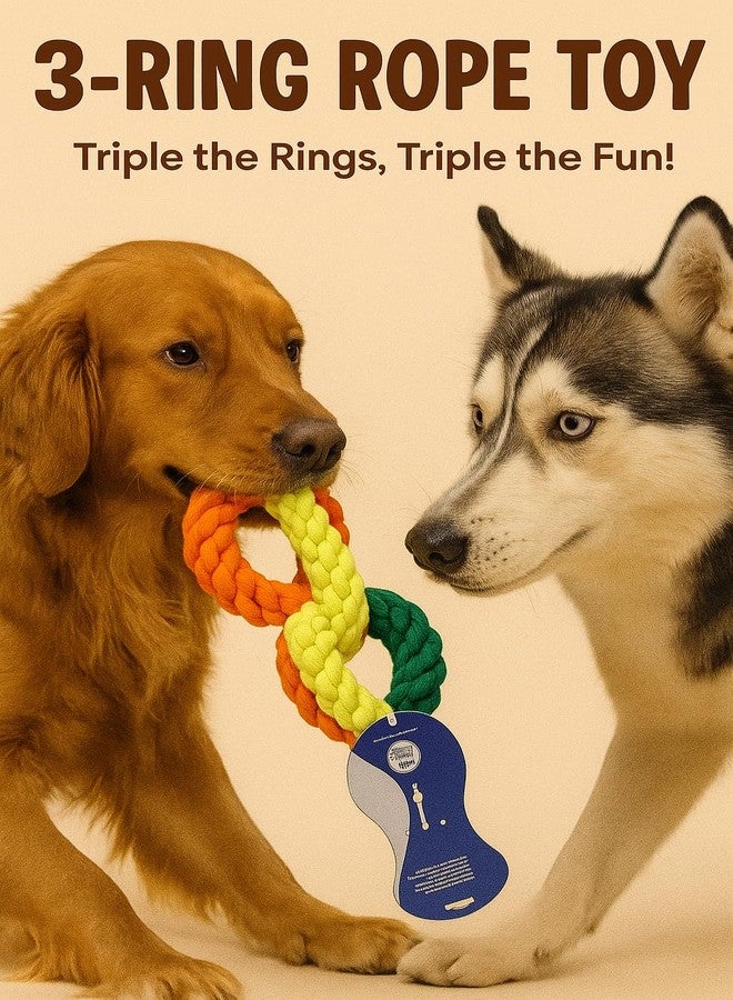Triple Ring Rope Dog Toy Large, Export Quality, Interactive Chew and Tug Toy, Multicoloured - Image 3