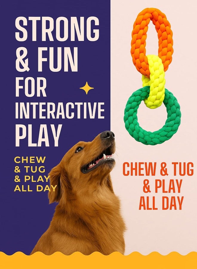 Triple Ring Rope Dog Toy Large, Export Quality, Interactive Chew and Tug Toy, Multicoloured - Image 5