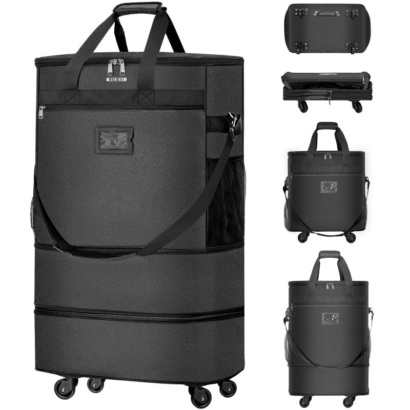 WELIDAY Suitcases with Wheels Expandable Luggage Bag Foldable Suitcase with 4 Universal Wheels Collapsible Rolling Travel Bag Large Capacity Duffel Bag (Black) - Image 1