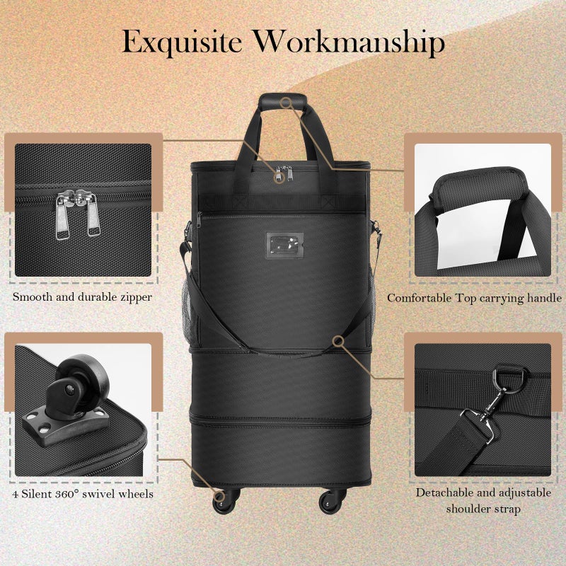 WELIDAY Suitcases with Wheels Expandable Luggage Bag Foldable Suitcase with 4 Universal Wheels Collapsible Rolling Travel Bag Large Capacity Duffel Bag (Black) - Image 5