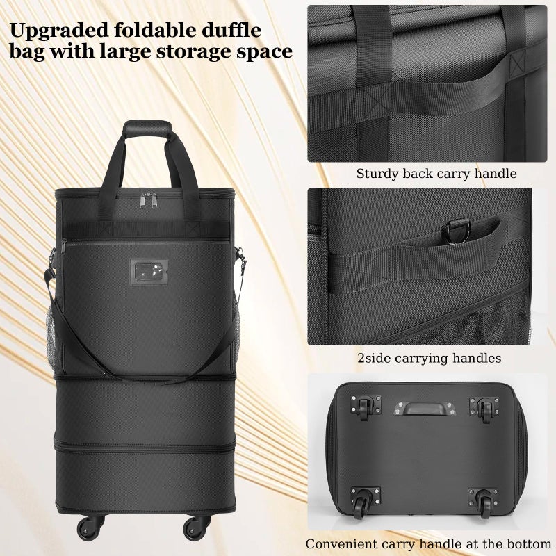 WELIDAY Suitcases with Wheels Expandable Luggage Bag Foldable Suitcase with 4 Universal Wheels Collapsible Rolling Travel Bag Large Capacity Duffel Bag (Black) - Image 3