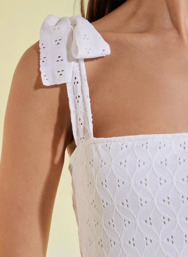 Styli  Off White Square Neck Eyelet Maxi Dress for Women | Best Price UAE