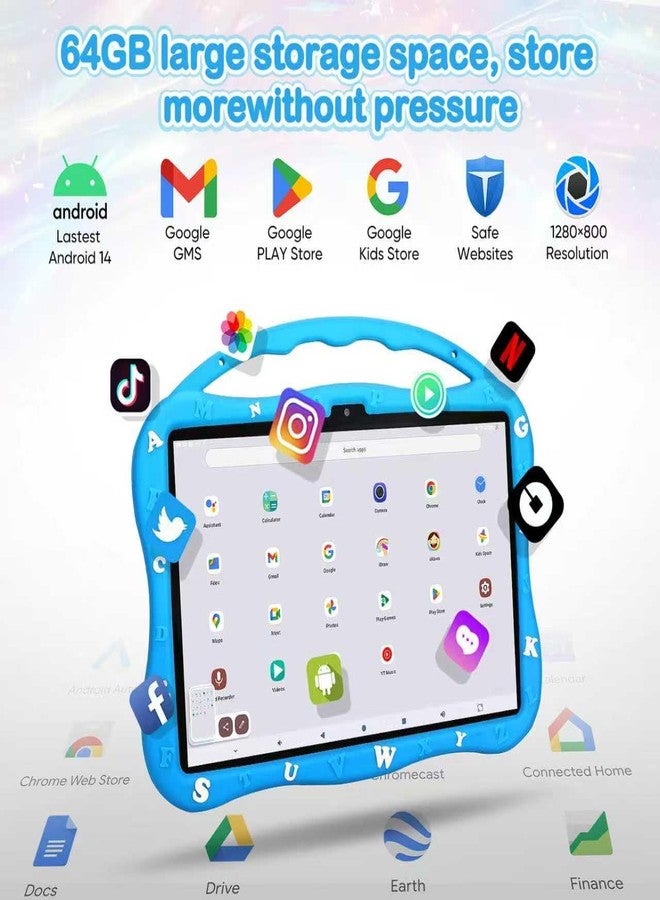 MengDash جهاز MengDash اللوحي للأطفال، شاشة 10.1 بوصة للأطفال من 3 إلى 10 سنوات، جهاز تعليمي للأطفال الصغار يعمل بنظام Android 14، ذاكرة وصول عشوائي 8 جيجابايت + ذاكرة تخزين داخلية 64 جيجابايت، يدعم شبكة Wi-Fi 5G، هدية مثالية للأولاد والبنات (أزرق) - Image 3
