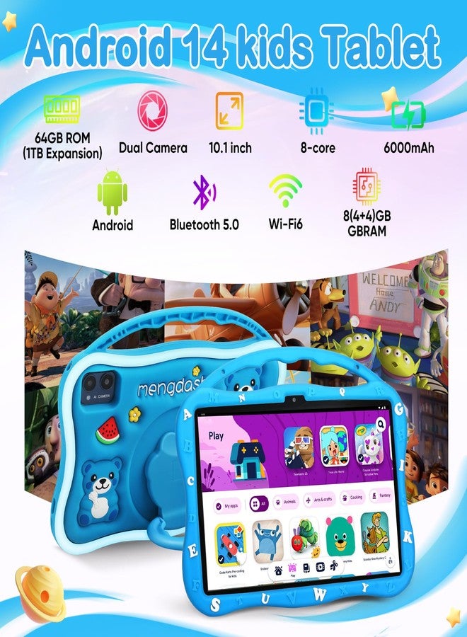 MengDash جهاز MengDash اللوحي للأطفال، شاشة 10.1 بوصة للأطفال من 3 إلى 10 سنوات، جهاز تعليمي للأطفال الصغار يعمل بنظام Android 14، ذاكرة وصول عشوائي 8 جيجابايت + ذاكرة تخزين داخلية 64 جيجابايت، يدعم شبكة Wi-Fi 5G، هدية مثالية للأولاد والبنات (أزرق) - Image 2