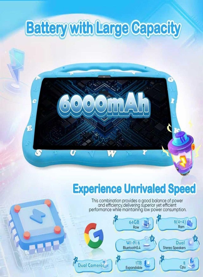 MengDash جهاز MengDash اللوحي للأطفال، شاشة 10.1 بوصة للأطفال من 3 إلى 10 سنوات، جهاز تعليمي للأطفال الصغار يعمل بنظام Android 14، ذاكرة وصول عشوائي 8 جيجابايت + ذاكرة تخزين داخلية 64 جيجابايت، يدعم شبكة Wi-Fi 5G، هدية مثالية للأولاد والبنات (أزرق) - Image 4
