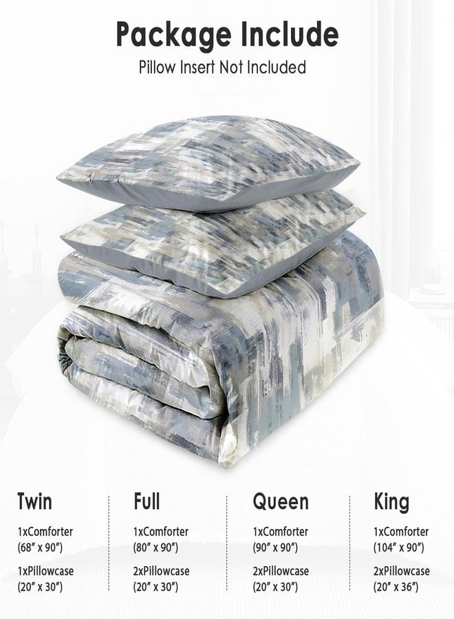 WeCozy 3 Pcs Queen Size Comforter Set with 2 Pillowcases, Abstract Modern Blue Soft Bedding for Kids and Adults, Grey Neutral Comforter Set for Room Bedroom Bed Decor - Image 5