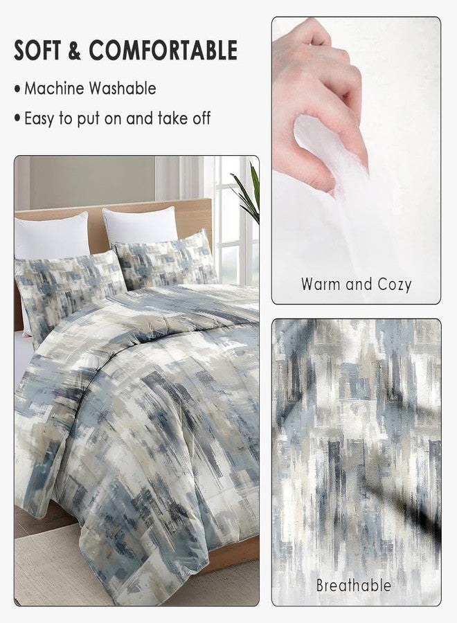WeCozy 3 Pcs Queen Size Comforter Set with 2 Pillowcases, Abstract Modern Blue Soft Bedding for Kids and Adults, Grey Neutral Comforter Set for Room Bedroom Bed Decor - Image 4