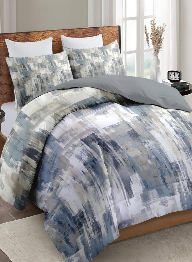 WeCozy 3 Pcs Queen Size Comforter Set with 2 Pillowcases, Abstract Modern Blue Soft Bedding for Kids and Adults, Grey Neutral Comforter Set for Room Bedroom Bed Decor - Image 3