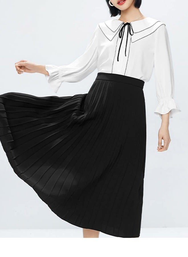 GOLDSTITCH Women's High Waist Pleated Skirt A line Swing Midi Skirt, Black, XL - Image 2