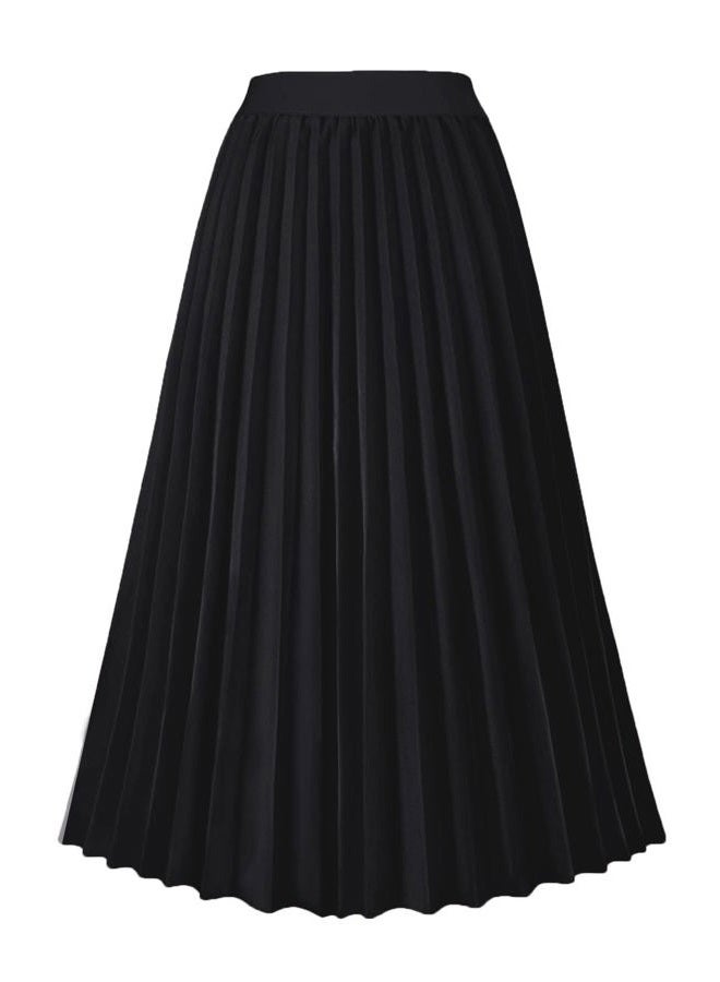 GOLDSTITCH Women's High Waist Pleated Skirt A line Swing Midi Skirt, Black, XL - Image 1