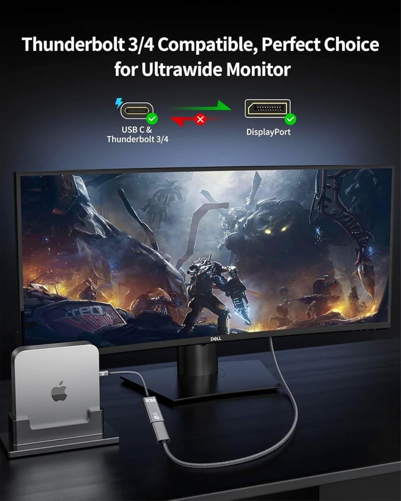 INICIO 8K USB C to DisplayPort 1.4 Adapter, 8K@60Hz 4K@144Hz HDR, Type C Thunderbolt 4/3 To DP1.4 Display Port Cable For MacBook Pro Air, iPad Pro/Air, iPhone 16 15, Galaxy S25 S24 S23, XPS 13/15 etc - Image 4