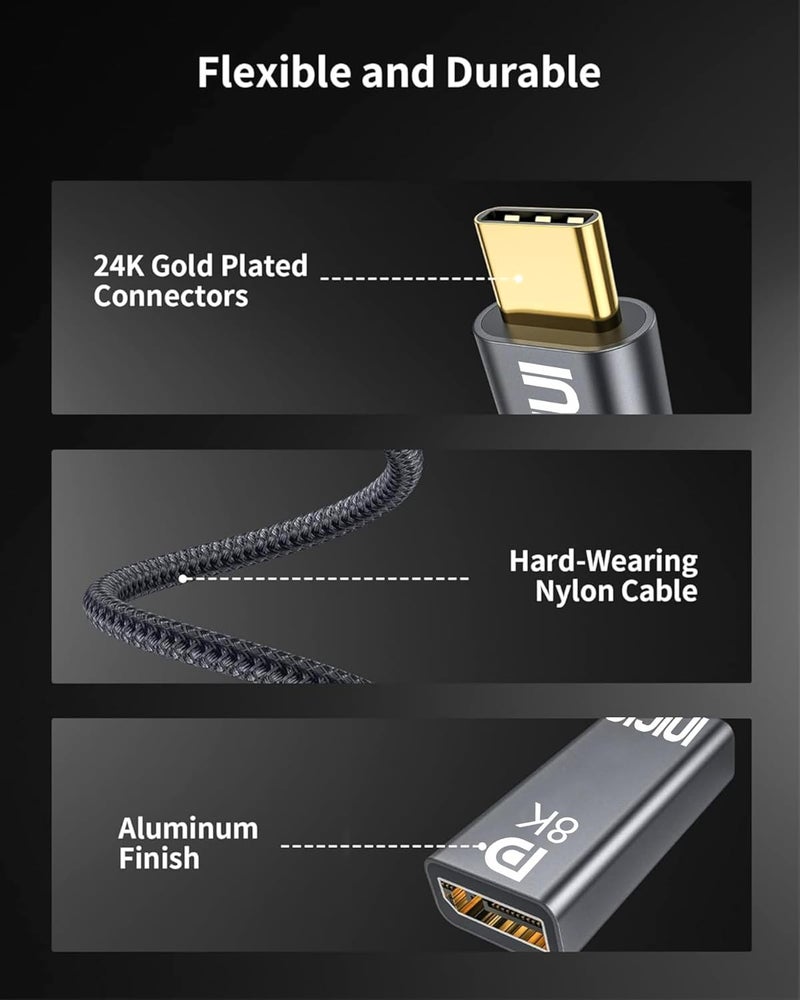 INICIO 8K USB C to DisplayPort 1.4 Adapter, 8K@60Hz 4K@144Hz HDR, Type C Thunderbolt 4/3 To DP1.4 Display Port Cable For MacBook Pro Air, iPad Pro/Air, iPhone 16 15, Galaxy S25 S24 S23, XPS 13/15 etc - Image 5