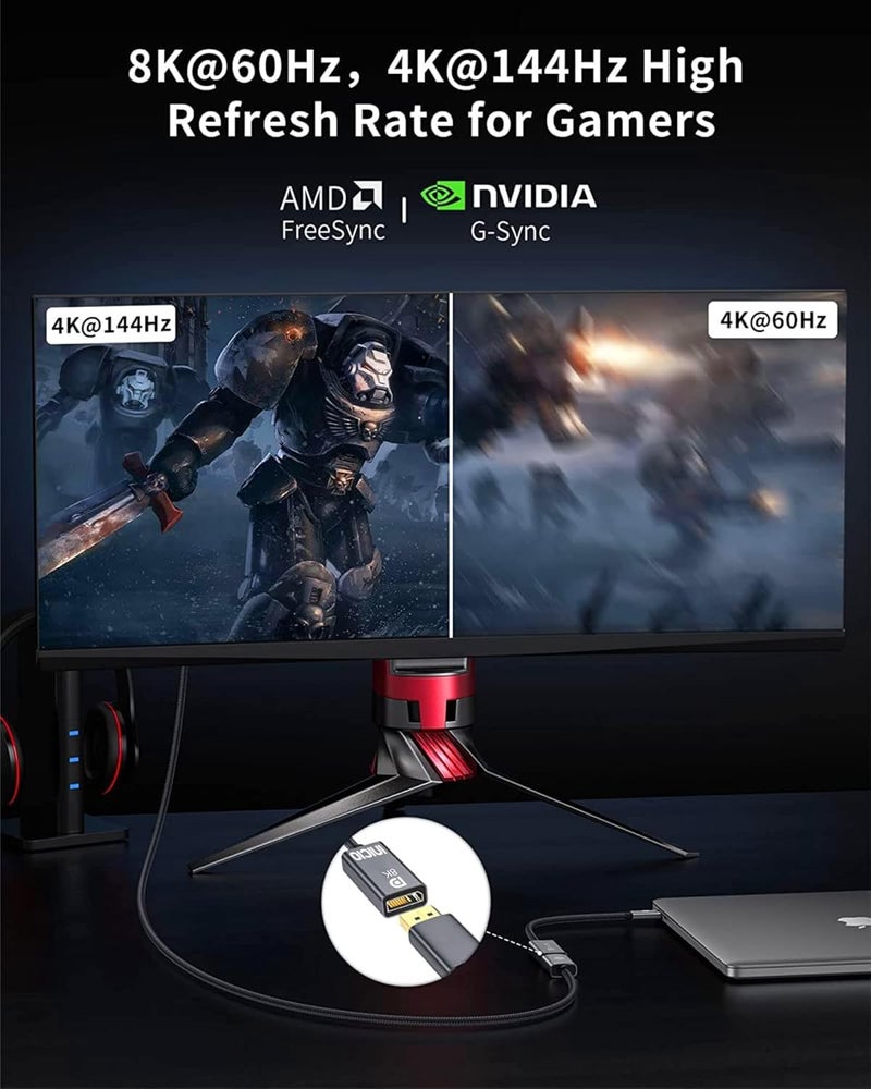 INICIO 8K USB C to DisplayPort 1.4 Adapter, 8K@60Hz 4K@144Hz HDR, Type C Thunderbolt 4/3 To DP1.4 Display Port Cable For MacBook Pro Air, iPad Pro/Air, iPhone 16 15, Galaxy S25 S24 S23, XPS 13/15 etc - Image 3