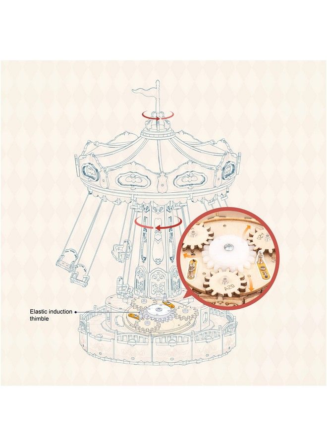 ROKR مجموعة صندوق موسيقى خشبي ثلاثي الأبعاد مع أرجوحة دوارة LED ومجموعة نماذج ميكانيكية للحرف اليدوية الخشبية هوايات للكبار وأعياد الميلاد للأولاد/الفتيات - Image 4