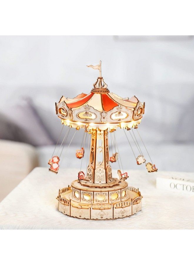 ROKR مجموعة صندوق موسيقى خشبي ثلاثي الأبعاد مع أرجوحة دوارة LED ومجموعة نماذج ميكانيكية للحرف اليدوية الخشبية هوايات للكبار وأعياد الميلاد للأولاد/الفتيات - Image 2