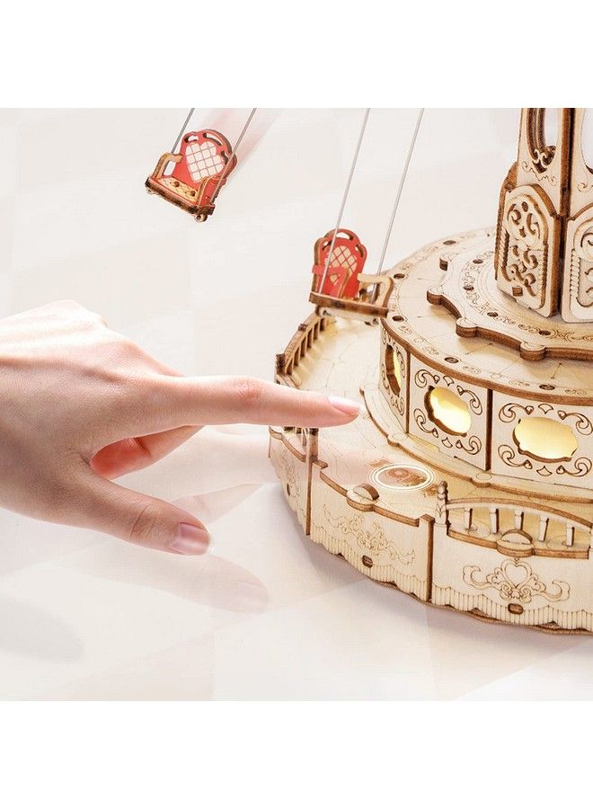 ROKR مجموعة صندوق موسيقى خشبي ثلاثي الأبعاد مع أرجوحة دوارة LED ومجموعة نماذج ميكانيكية للحرف اليدوية الخشبية هوايات للكبار وأعياد الميلاد للأولاد/الفتيات - Image 5