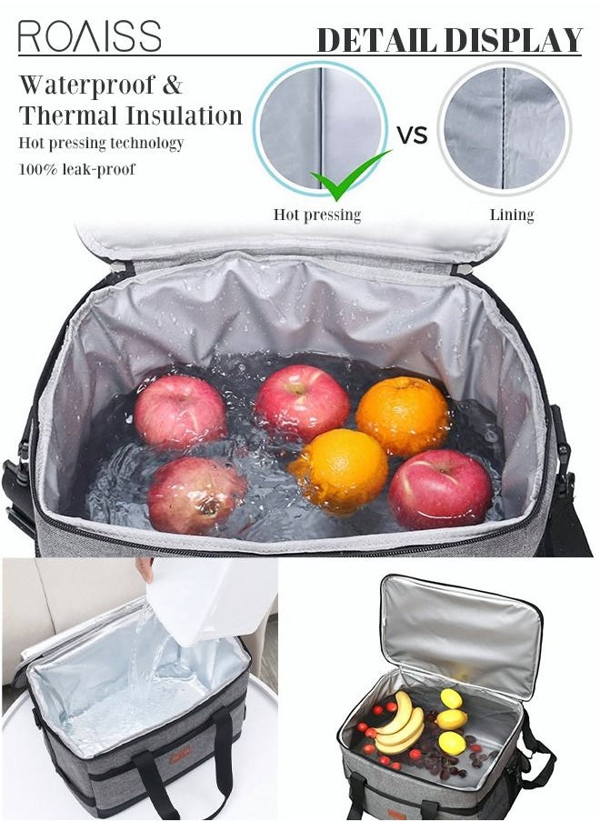 roaiss Outdoor 33L Large Cooler Bag Insulated Handbag Reusable Waterproof Oxford Ice Refrigerated Lightweight Fresh-keeping for Men Women Picnic/BBQ/Beach/Lunch Grey  - Image 4