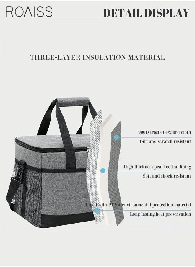 roaiss Outdoor 33L Large Cooler Bag Insulated Handbag Reusable Waterproof Oxford Ice Refrigerated Lightweight Fresh-keeping for Men Women Picnic/BBQ/Beach/Lunch Grey  - Image 3