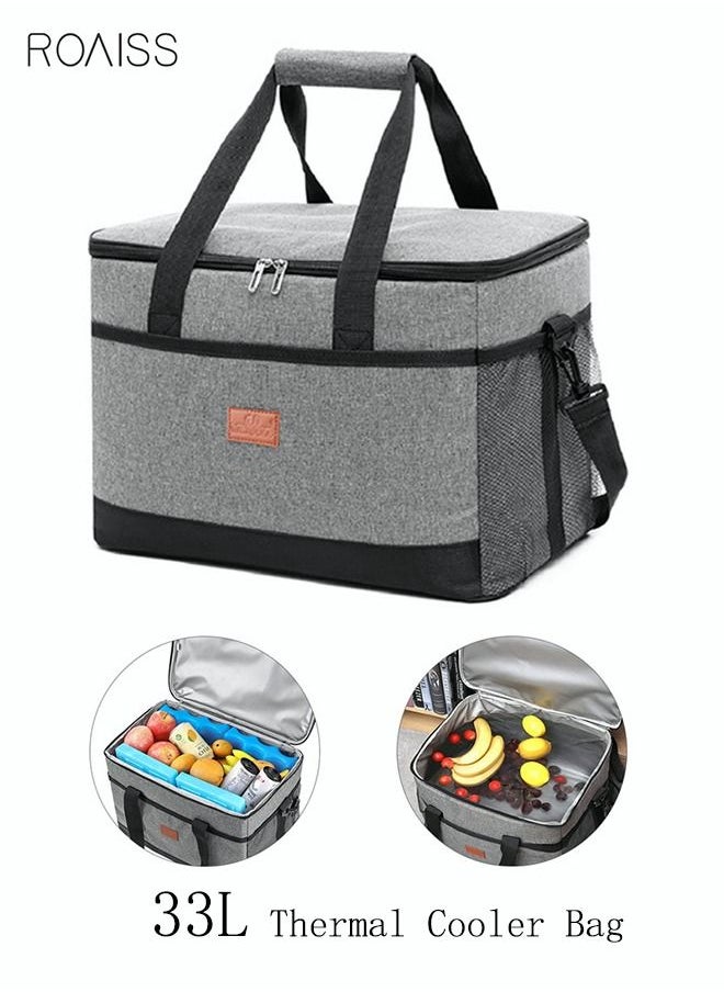 roaiss Outdoor 33L Large Cooler Bag Insulated Handbag Reusable Waterproof Oxford Ice Refrigerated Lightweight Fresh-keeping for Men Women Picnic/BBQ/Beach/Lunch Grey  - Image 1