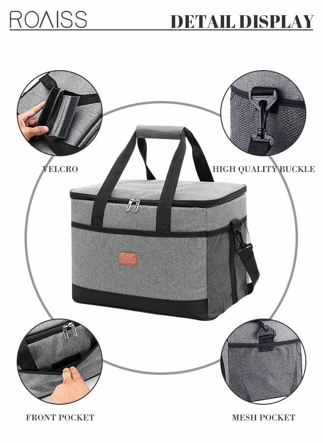 roaiss Outdoor 33L Large Cooler Bag Insulated Handbag Reusable Waterproof Oxford Ice Refrigerated Lightweight Fresh-keeping for Men Women Picnic/BBQ/Beach/Lunch Grey  - Image 5