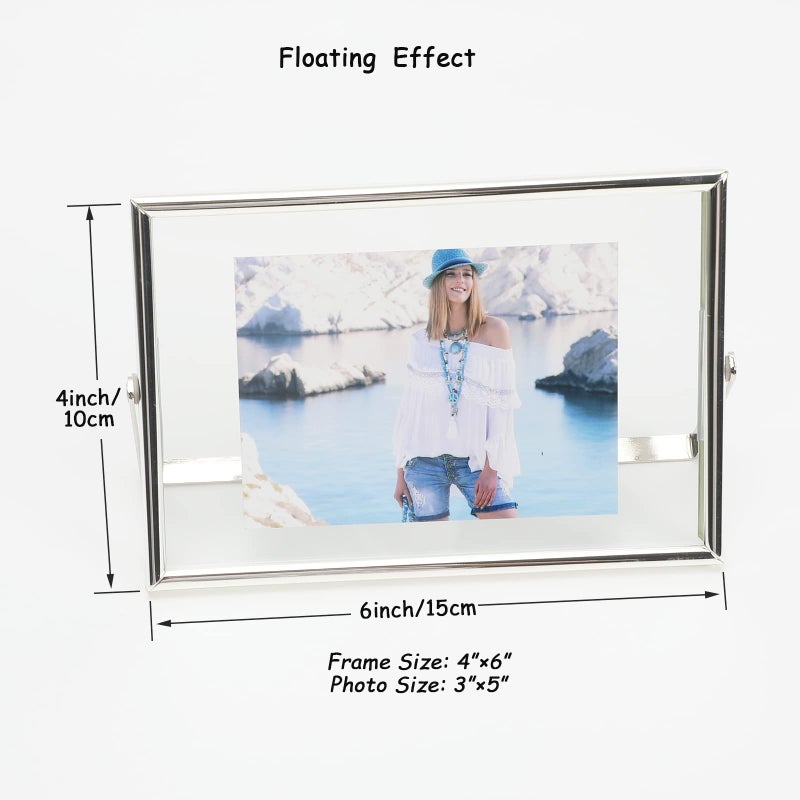 أهاجو إطار Ahago Silver Floating (4 "" X6 "أفقيًا) للصورة 3x5 2x3 1x2 على الطاولة ، إطار صورة على الطاولة الحديثة الطراز الأنيق هدية راقية للمنزل أو الزفاف - Image 2