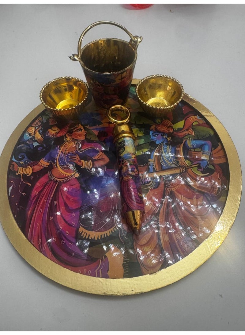 Holi Special / Laddu Gopal Plate for Holi with Balti Pichkari (Symbolic Toy only) and 2 Empty Bowls. Material Plastic. random design will come. - Image 2