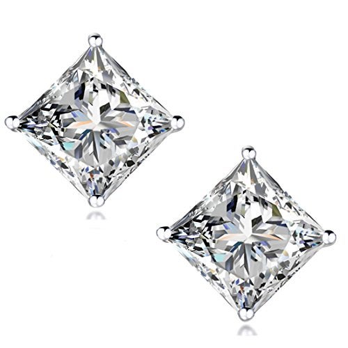 Raneecoco "STUNNING FLAME "18K Gold Plated Sterling Silver Princess Cut Cubic Zirconia Stud Earrings for men women(w-5) - Image 1