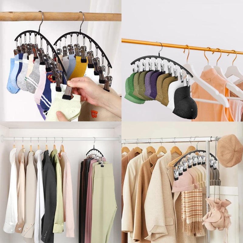 Arkeiliy Legging Hangers for Closet Organizer, Hat Hangers for Closet 2 Pack with 10 Clips Holds 20 Leggings, Legging Hanger, Pants Storage Organizer Suitable for Socks, Panties, Underwear, Pants - Image 4