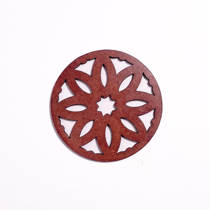 IndionArt Pancha 88mm Decorative Wooden Tea Coaster Set with Stand HandPainted SpillResistant Mandala Design Set of 8 Warm Walnut - Image 3
