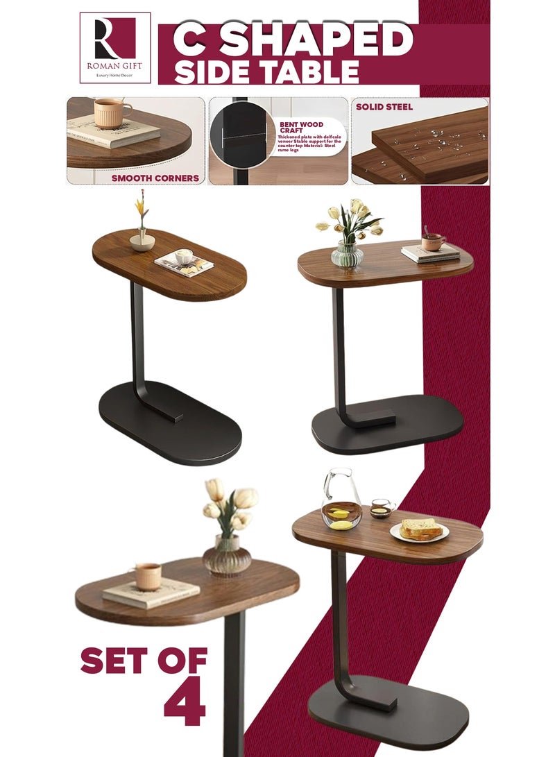 Roman Gifts 4Pcs C Shaped End Table for Couch Small Side Table with Metal Frame Slim Skinny End Tables for Small Spaces, Side Table for Sofa Bed Small TV Tray Table for Living Room Bedroom - Image 2