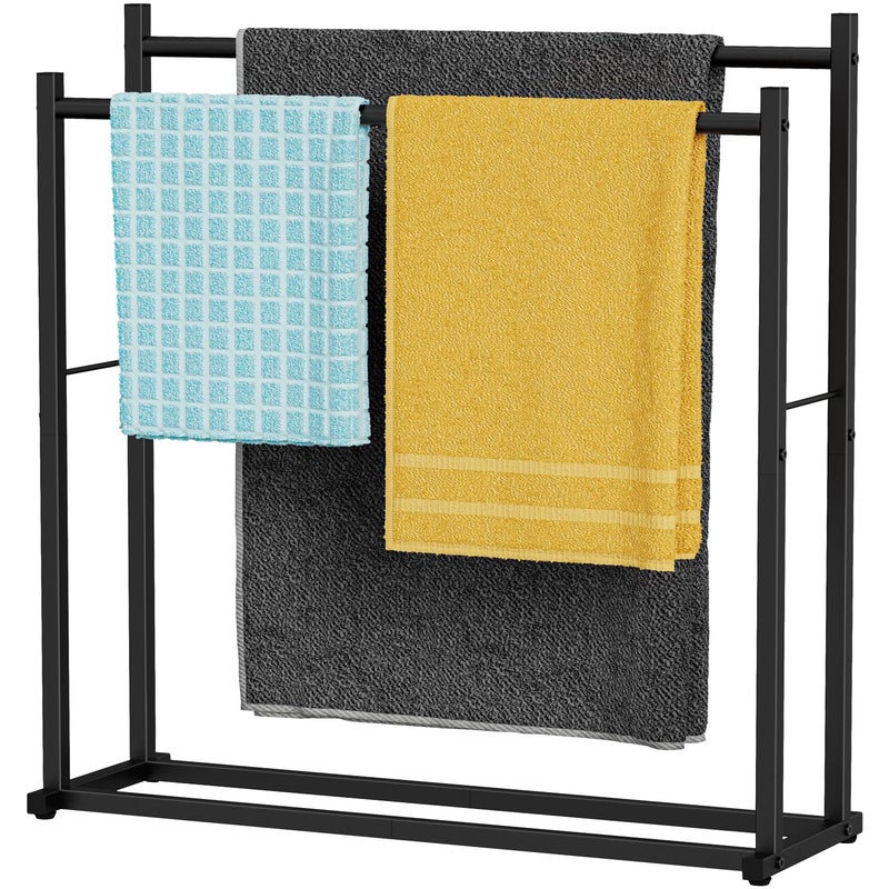 Honiter Towel Racks for Bathroom 2 Tiers Wider Towel Drying Rack Outdoor Free Standing Towel Rack Pool Towel Blanket Stand and Display Rack for Oversized Bath Towels Black