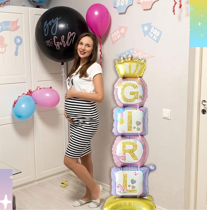 Fun Affairs Printed Baby Girl Theme Party Standing Foil Balloons for Decoration for Baby Shower, First Birthday, Welcome 1pcs, Multicolor - Image 2