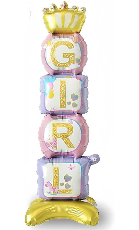 Fun Affairs Printed Baby Girl Theme Party Standing Foil Balloons for Decoration for Baby Shower, First Birthday, Welcome 1pcs, Multicolor - Image 1