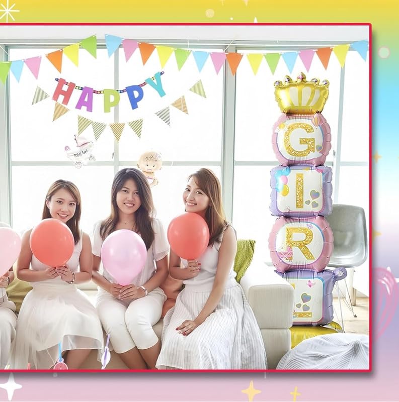 Fun Affairs Printed Baby Girl Theme Party Standing Foil Balloons for Decoration for Baby Shower, First Birthday, Welcome 1pcs, Multicolor - Image 5