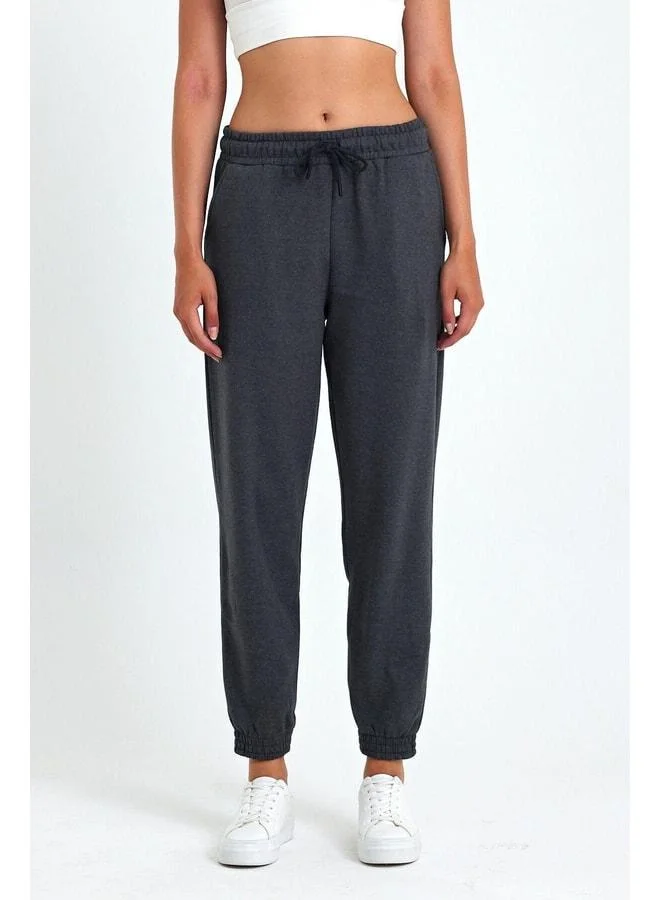Mmetalic Women's Anthracite Cotton Thick Elastic-Cuff High-Waisted Comfortable Jogger Sweatpants.