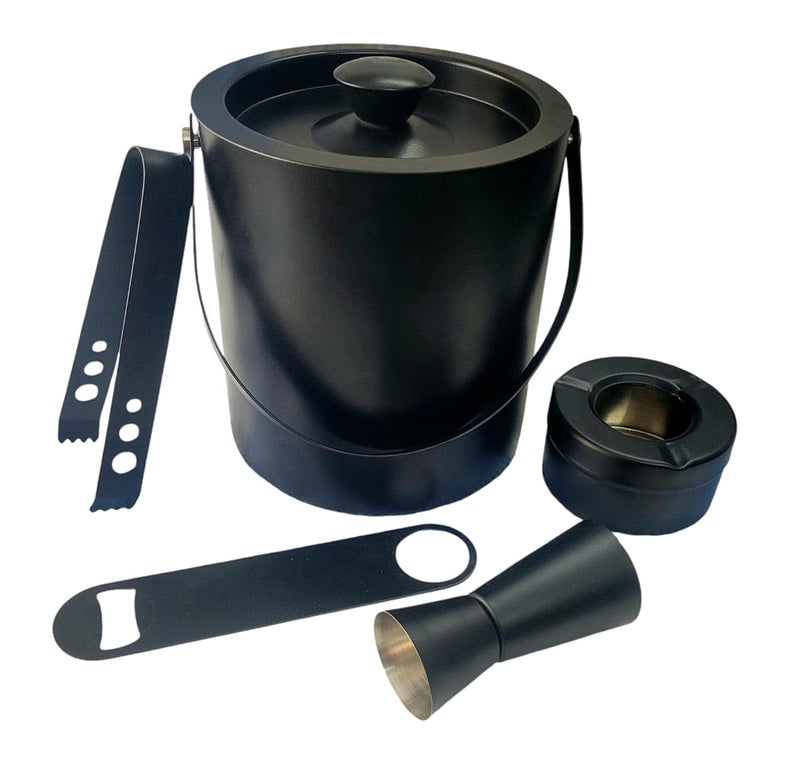 Nooks Stainless Steel Ice Bucket 1L with LidOpenerTongPeg Measure2Pcs Pourer and Ashtray for PubsBarsResturantTravellingand Mini Home bar in Black Color - Image 2